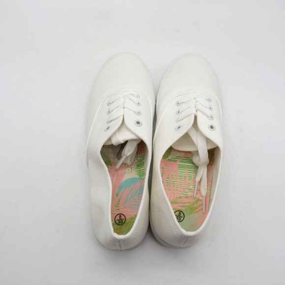 White Canvas Lace-Up Shoes Womens Size 8 Casual Sneakers Lightweight New - Picture 5 of 8